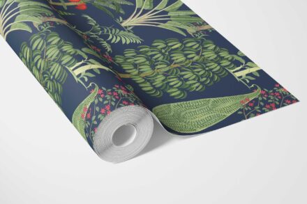 'Spider Gewn' Tropical Floral/ Botanical Wallpaper (Navy Blue/ Green/ Pink/ Red) - Image 3
