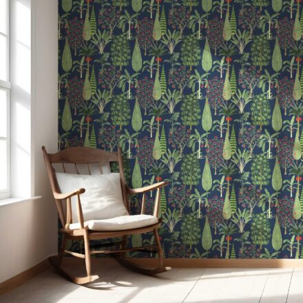 'Spider Gewn' Tropical Floral/ Botanical Wallpaper (Navy Blue/ Green/ Pink/ Red) - Image 5