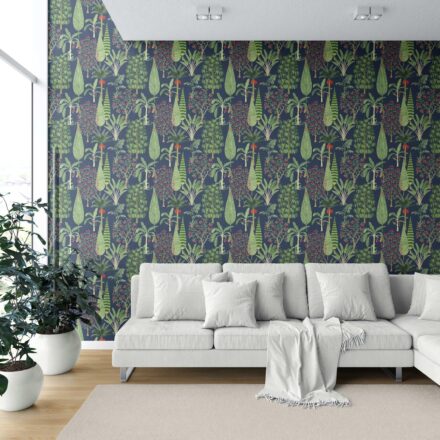 'Spider Gewn' Tropical Floral/ Botanical Wallpaper (Navy Blue/ Green/ Pink/ Red) - Image 6
