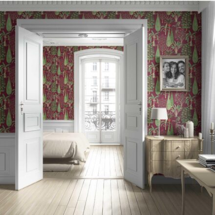 'Sleek Sea' Tropical Floral/ Botanical Wallpaper (Burgundy Red/ Green/ Pink) - Image 4