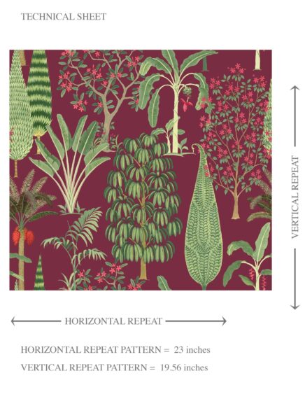 'Sleek Sea' Tropical Floral/ Botanical Wallpaper (Burgundy Red/ Green/ Pink) - Image 8