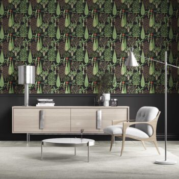 'Clematis' Tropical Floral/ Botanical Wallpaper (Black/ Green/ Pink/ Red)