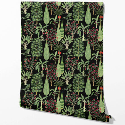 'Clematis' Tropical Floral/ Botanical Wallpaper (Black/ Green/ Pink/ Red) - Image 2
