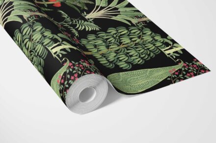 'Clematis' Tropical Floral/ Botanical Wallpaper (Black/ Green/ Pink/ Red) - Image 3