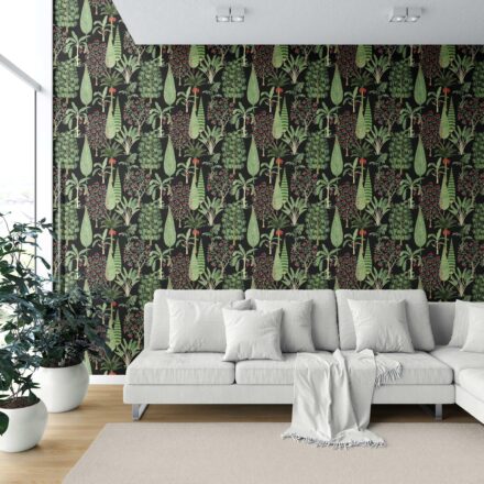 'Clematis' Tropical Floral/ Botanical Wallpaper (Black/ Green/ Pink/ Red) - Image 6
