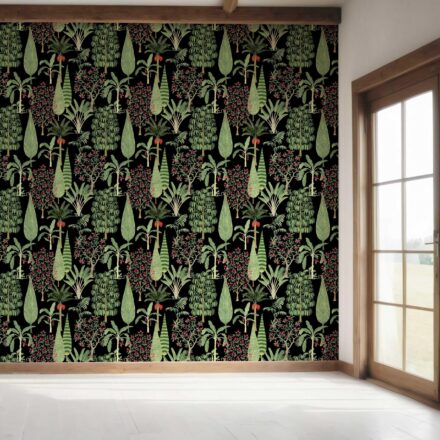 'Clematis' Tropical Floral/ Botanical Wallpaper (Black/ Green/ Pink/ Red) - Image 7