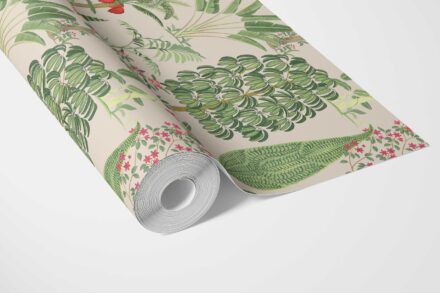 'Stone Steps' Tropical Floral/ Botanical Wallpaper (Beige/ Green/ Pink/ Red) - Image 3