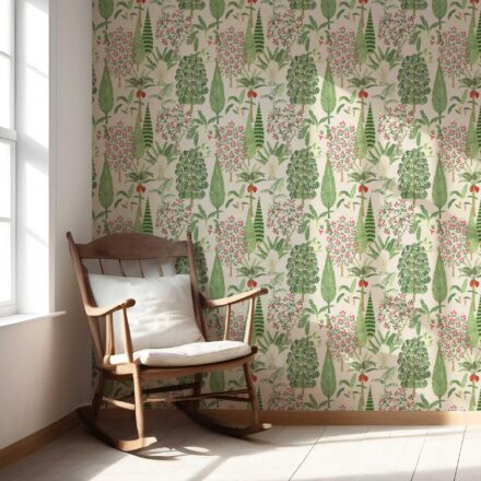 'Stone Steps' Tropical Floral/ Botanical Wallpaper (Beige/ Green/ Pink/ Red) - Image 5