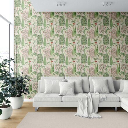 'Stone Steps' Tropical Floral/ Botanical Wallpaper (Beige/ Green/ Pink/ Red) - Image 6