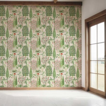 'Stone Steps' Tropical Floral/ Botanical Wallpaper (Beige/ Green/ Pink/ Red) - Image 7