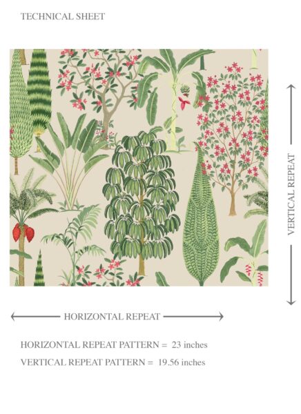 'Stone Steps' Tropical Floral/ Botanical Wallpaper (Beige/ Green/ Pink/ Red) - Image 8