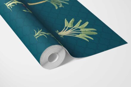 'Meadow Daisy' Botanical/ Floral Block Print Wallpaper (Teal Blue/ Green/ Red) - Image 3