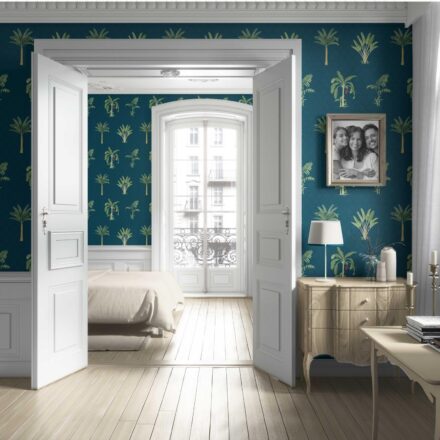 'Meadow Daisy' Botanical/ Floral Block Print Wallpaper (Teal Blue/ Green/ Red) - Image 4