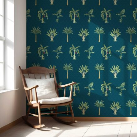 'Meadow Daisy' Botanical/ Floral Block Print Wallpaper (Teal Blue/ Green/ Red) - Image 5