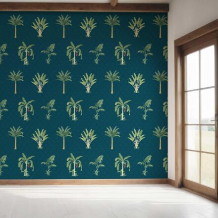 'Meadow Daisy' Botanical/ Floral Block Print Wallpaper (Teal Blue/ Green/ Red) - Image 7