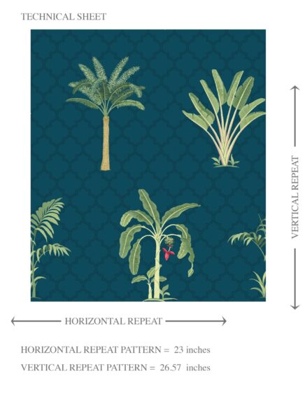'Meadow Daisy' Botanical/ Floral Block Print Wallpaper (Teal Blue/ Green/ Red) - Image 8
