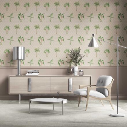 'Solanthea' Botanical/ Floral Block Print Wallpaper (Beige/ Green/ Red/ Soft Taupe)