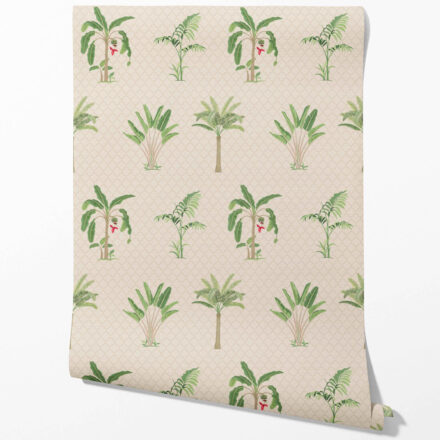 'Solanthea' Botanical/ Floral Block Print Wallpaper (Beige/ Green/ Red/ Soft Taupe) - Image 2