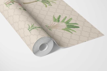 'Solanthea' Botanical/ Floral Block Print Wallpaper (Beige/ Green/ Red/ Soft Taupe) - Image 3