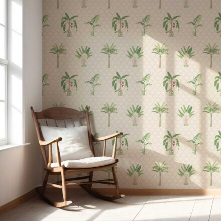 'Solanthea' Botanical/ Floral Block Print Wallpaper (Beige/ Green/ Red/ Soft Taupe) - Image 5