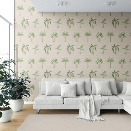 'Solanthea' Botanical/ Floral Block Print Wallpaper (Beige/ Green/ Red/ Soft Taupe) - Image 6