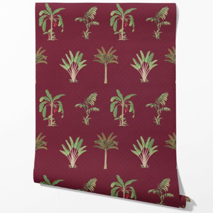 'Savona' Botanical/ Floral Block Print Wallpaper (Red/ Maroon/ Green) - Image 2