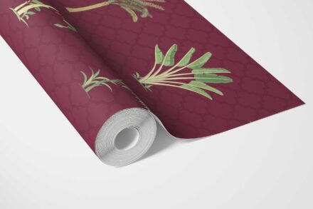 'Savona' Botanical/ Floral Block Print Wallpaper (Red/ Maroon/ Green) - Image 3