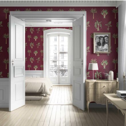 'Savona' Botanical/ Floral Block Print Wallpaper (Red/ Maroon/ Green) - Image 4