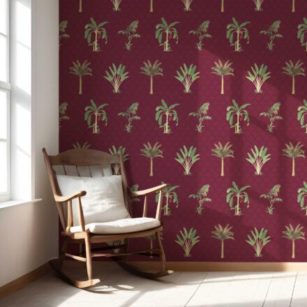 'Savona' Botanical/ Floral Block Print Wallpaper (Red/ Maroon/ Green) - Image 5