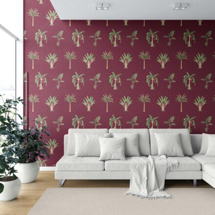 'Savona' Botanical/ Floral Block Print Wallpaper (Red/ Maroon/ Green) - Image 6