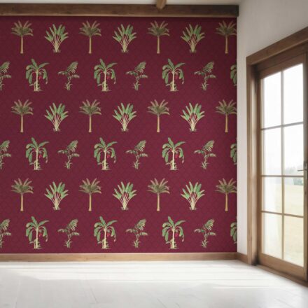 'Savona' Botanical/ Floral Block Print Wallpaper (Red/ Maroon/ Green) - Image 7