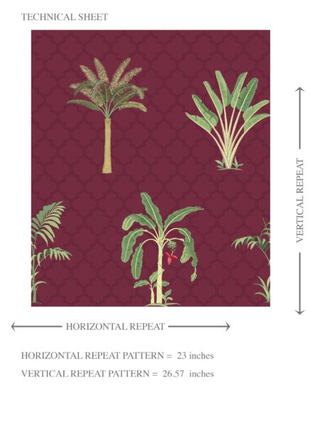 'Savona' Botanical/ Floral Block Print Wallpaper (Red/ Maroon/ Green) - Image 8