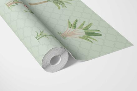 'Imperia' Botanical/ Floral Block Print Wallpaper (Mint Green/ Red) - Image 3