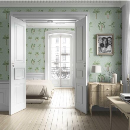 'Imperia' Botanical/ Floral Block Print Wallpaper (Mint Green/ Red) - Image 4