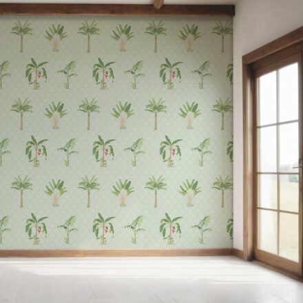 'Imperia' Botanical/ Floral Block Print Wallpaper (Mint Green/ Red) - Image 7