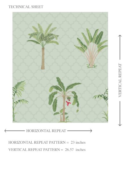 'Imperia' Botanical/ Floral Block Print Wallpaper (Mint Green/ Red) - Image 8