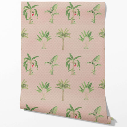 'Tinker' Botanical/ Floral Block Print Wallpaper (Pink/ Green/ Red) - Image 2