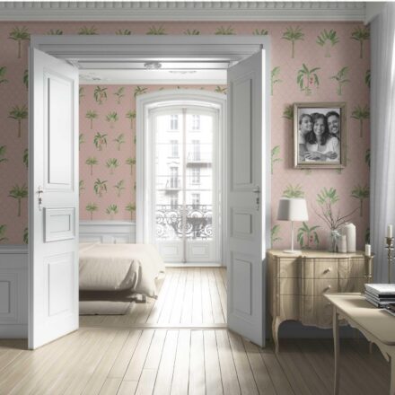 'Tinker' Botanical/ Floral Block Print Wallpaper (Pink/ Green/ Red) - Image 4