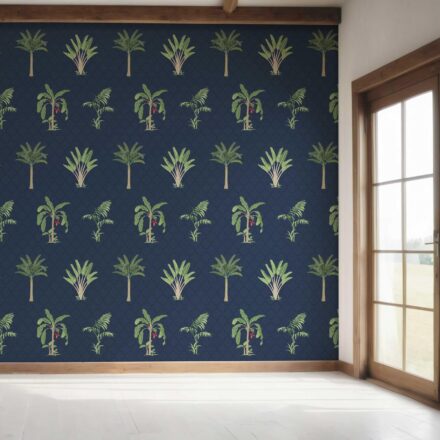 'Navala' Botanical/ Floral Block Print Wallpaper (Navy Blue/ Green/ Red) - Image 6