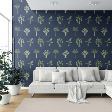 'Navala' Botanical/ Floral Block Print Wallpaper (Navy Blue/ Green/ Red) - Image 7