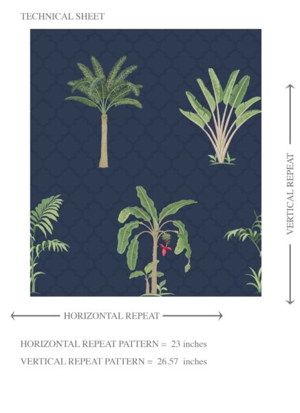 'Navala' Botanical/ Floral Block Print Wallpaper (Navy Blue/ Green/ Red) - Image 8