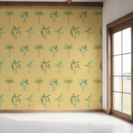 'Snow Water' Botanical/ Floral Block Print Wallpaper (Yellow/ Green/ Red) - Image 7