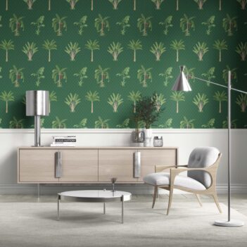 'Broadway' Botanical/ Floral Block Print Wallpaper (Emerald Green)