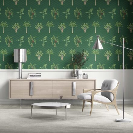 'Broadway' Botanical/ Floral Block Print Wallpaper (Emerald Green)