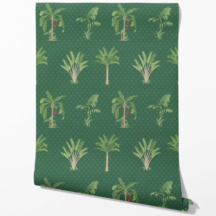 'Broadway' Botanical/ Floral Block Print Wallpaper (Emerald Green) - Image 2