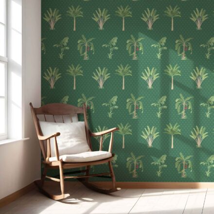 'Broadway' Botanical/ Floral Block Print Wallpaper (Emerald Green) - Image 5