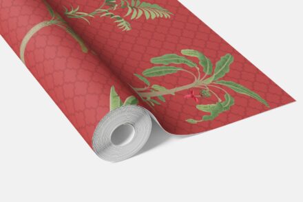 'Convergence' Botanical/ Floral Block Print Wallpaper (Red-Orange/ Green) - Image 3