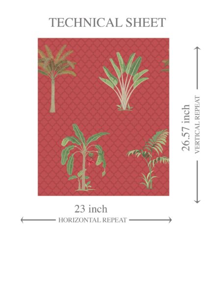 'Convergence' Botanical/ Floral Block Print Wallpaper (Red-Orange/ Green) - Image 8