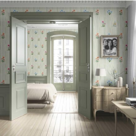 'Penguins' Floral Striped Block Print Wallpaper (Green/ Pink/ Blue/ Yellow/ Orange) - Image 4