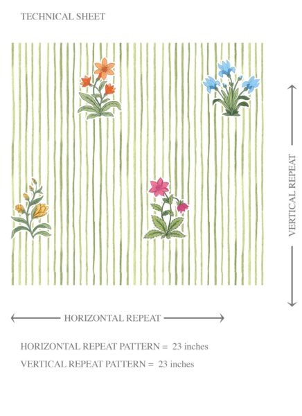 'Penguins' Floral Striped Block Print Wallpaper (Green/ Pink/ Blue/ Yellow/ Orange) - Image 8